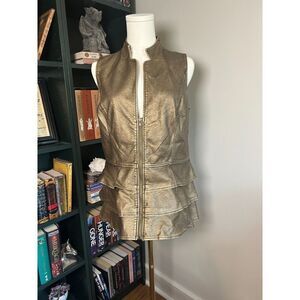 *Stunning* V Cristina Faux Leather Vest Size L Ruffle Sleeveless
